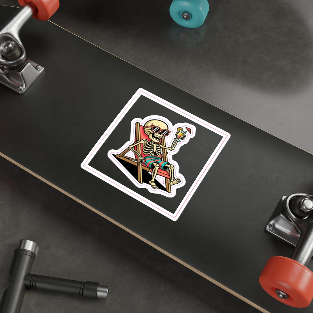 Beach Skeleton Humor Die-Cut Sticker | Retro Funny Summer Vinyl Decal