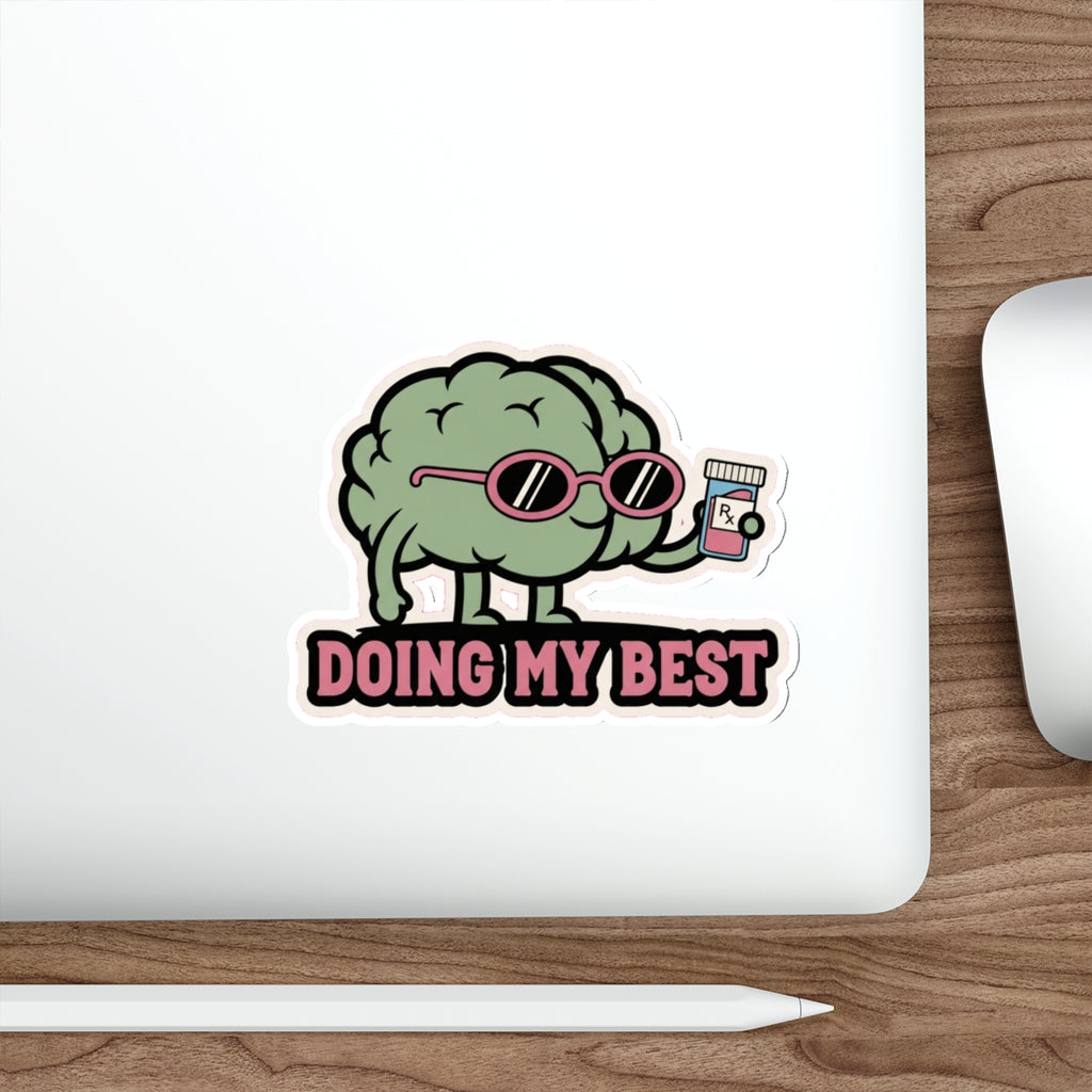 Brain in Sunglasses Mental Health Sticker | Anxiety Dark Humor Die-Cut Decal