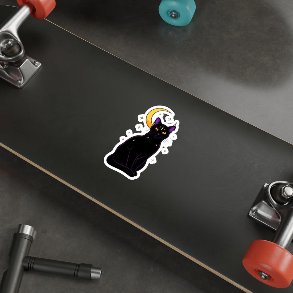 Black Cat Witch Sticker | Mystical Moon Crescent | Gothic Laptop Decal