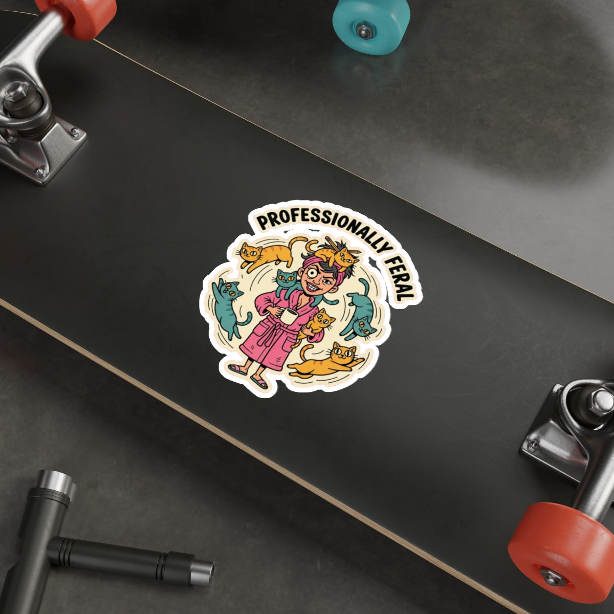 Crazy Cat Lady Sticker | Retro Funny Cat Mom Vinyl Decal for Laptop