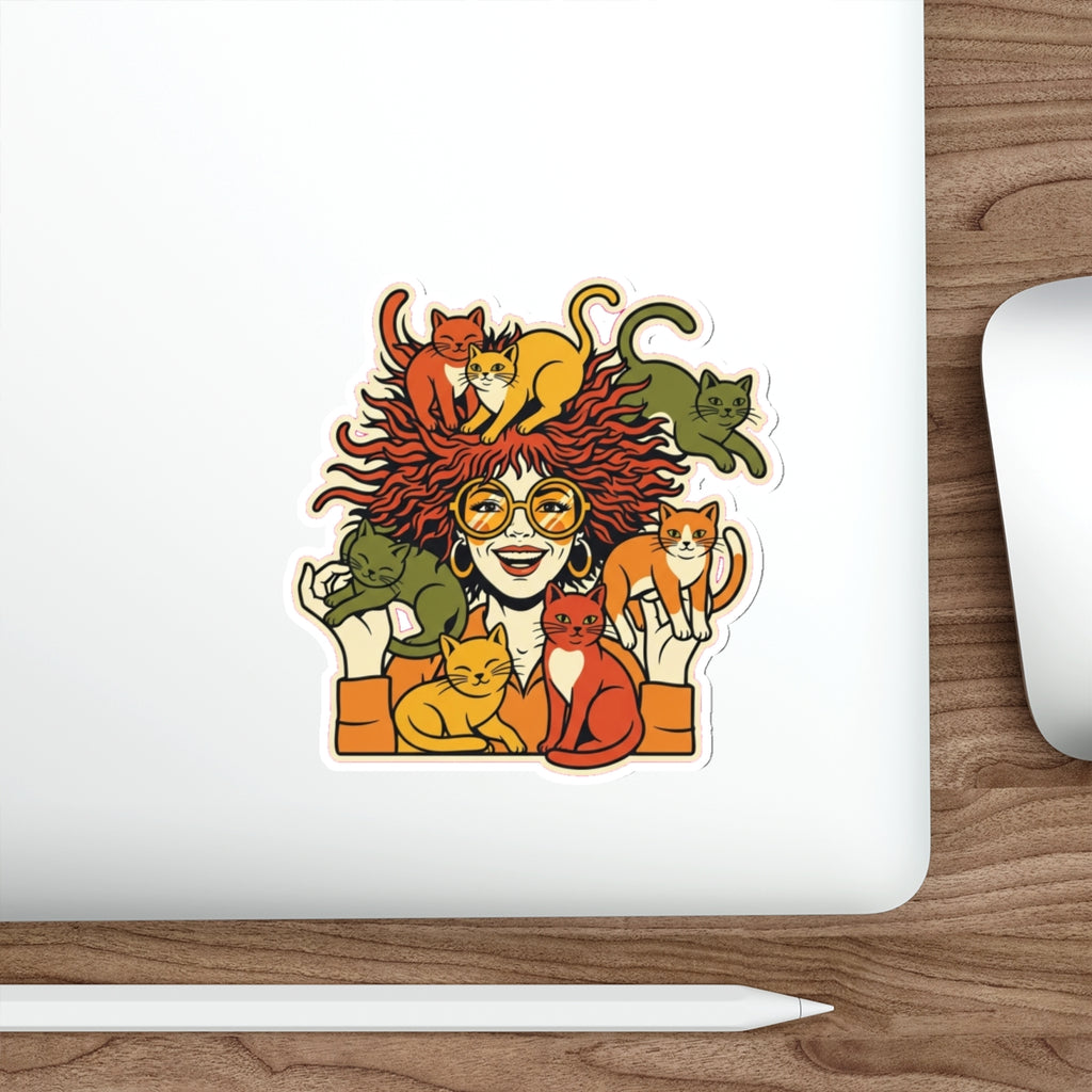 Crazy Cat Lady Vinyl Sticker | Funny 70s Retro Cat Mom Decal
