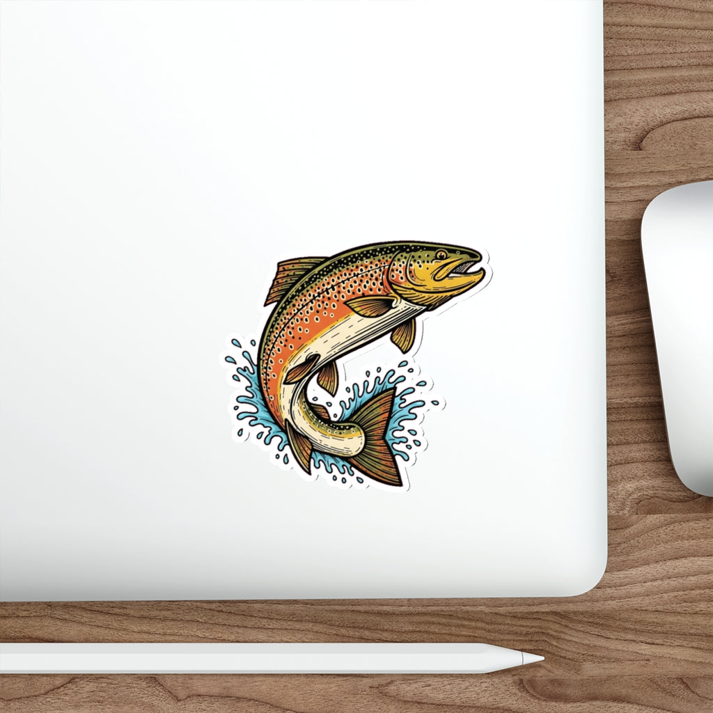 Fly Fishing Trout Sticker | Vintage Brown Trout Vinyl Decal for Anglers