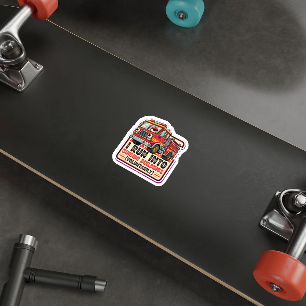 Firefighter Dark Humor Die-Cut Sticker | Funny Fire Truck Googly Eyes Decal