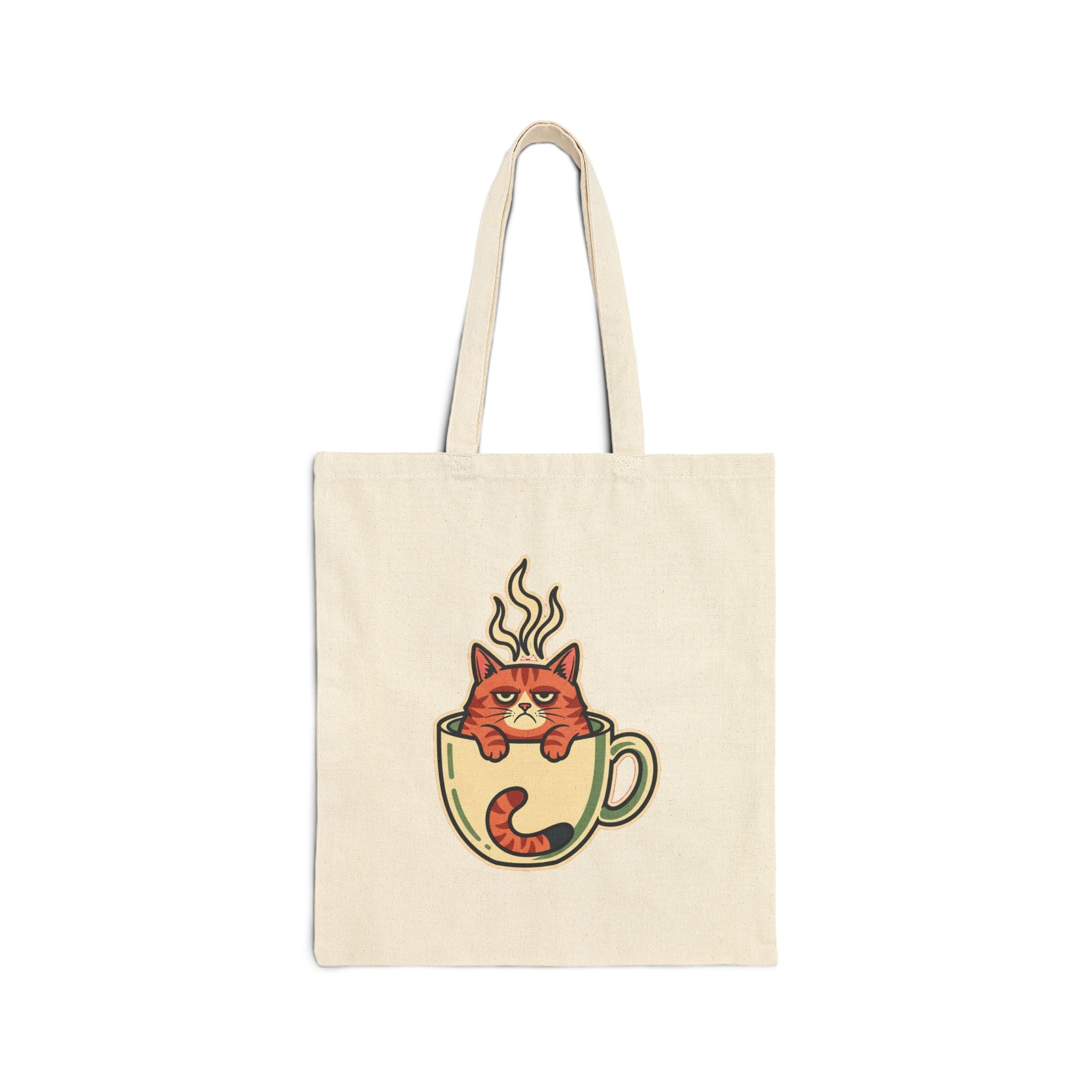 Cat Coffee Tote Bag - Grumpy Cat in Mug Funny Coffee Lover Gift