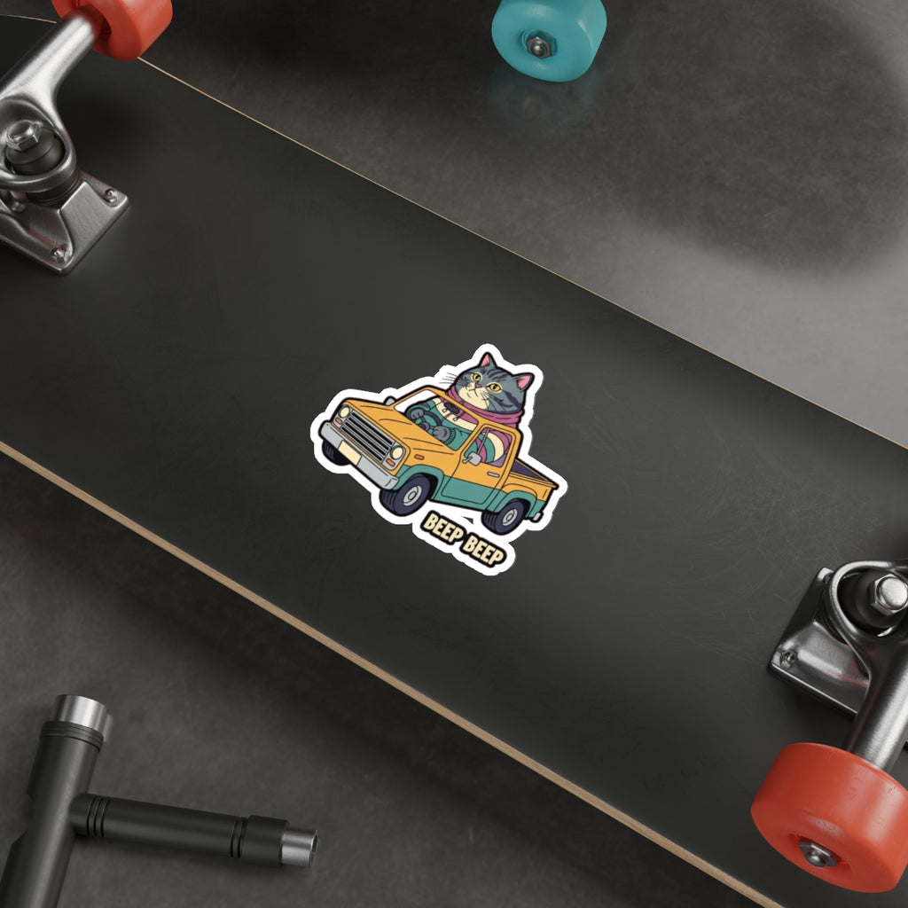 Chonky Tabby Truck Driver Sticker | Retro Funny Cat Die-Cut Vinyl