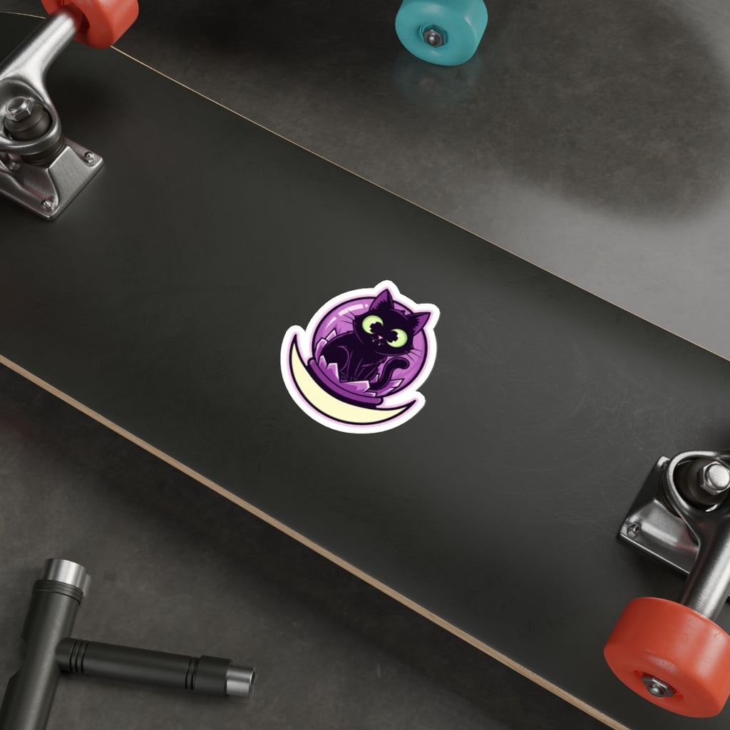 Spooky Cat Lady Sticker | Witchy Black Cat in Crystal Ball Vinyl Decal