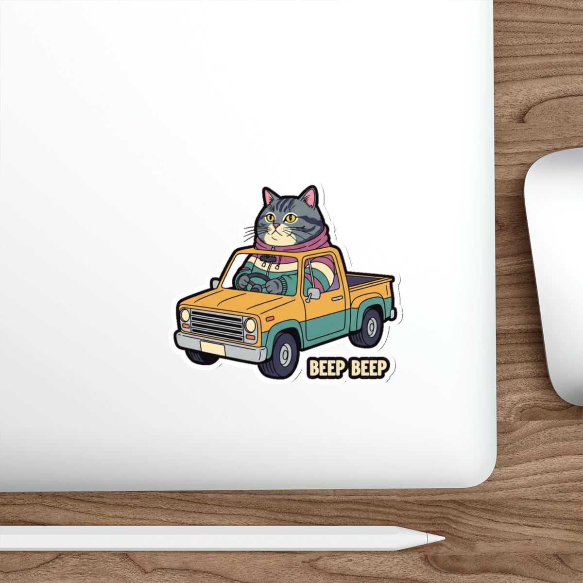 Chonky Tabby Truck Driver Sticker | Retro Funny Cat Die-Cut Vinyl