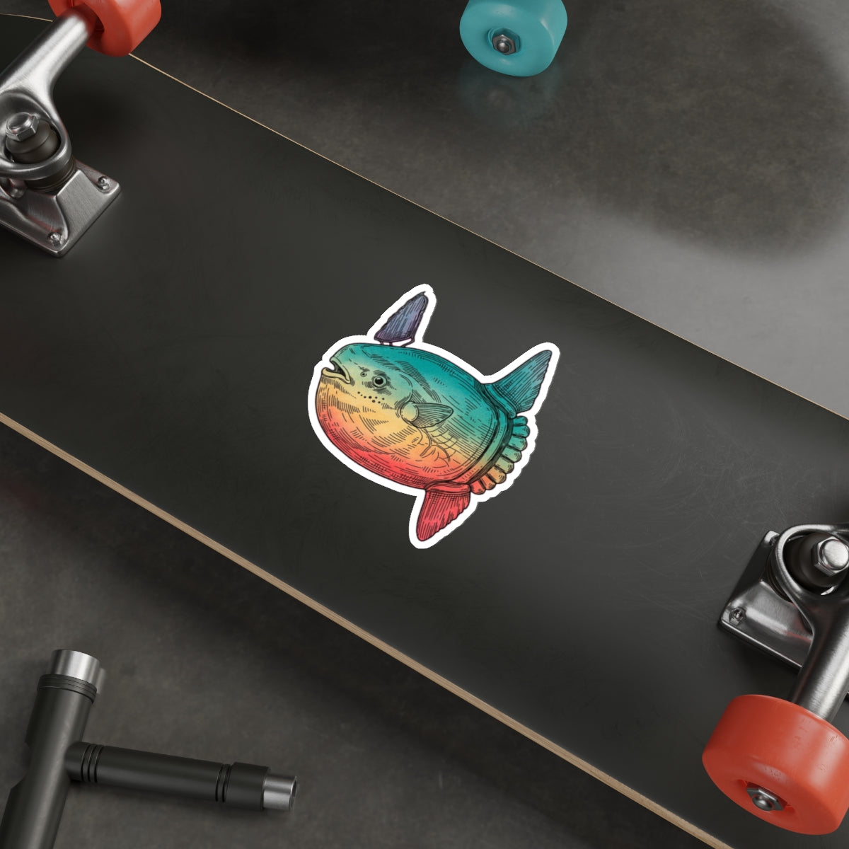 Mola Mola Ocean Sunfish Die-Cut Sticker | Vintage Marine Biology Art