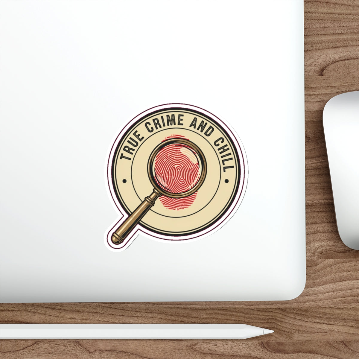 True Crime Junkie Retro Sticker | Magnifying Glass Badge Die-Cut | Murder Podcast Fan Gift