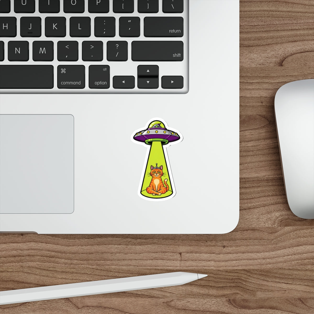 Funny Cat UFO Alien Sticker | Smug Orange Tabby Tractor Beam Decal