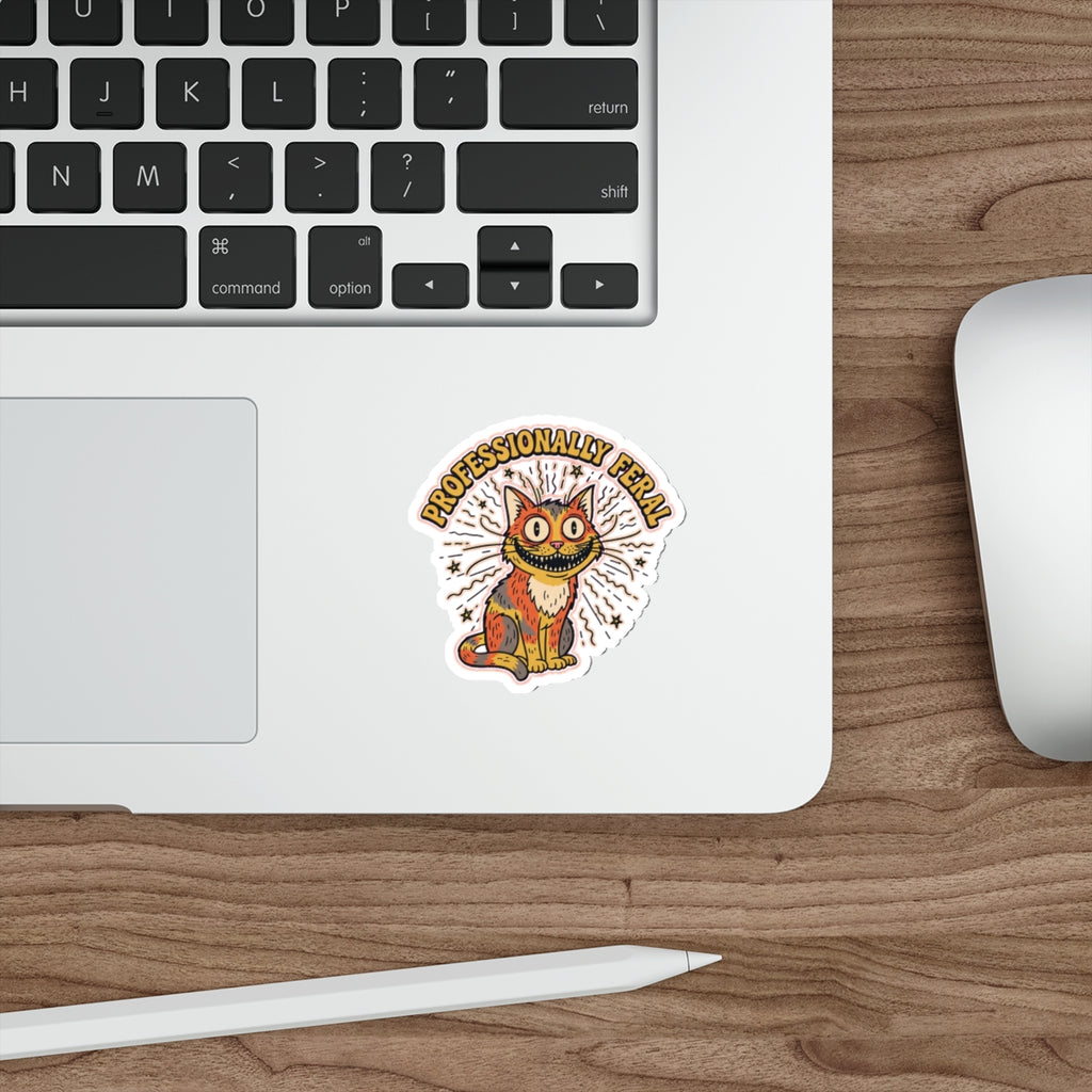 Feral Cat Lady Die-Cut Sticker | Crazy Cat Vinyl Sticker | Dark Humor Cat Merch