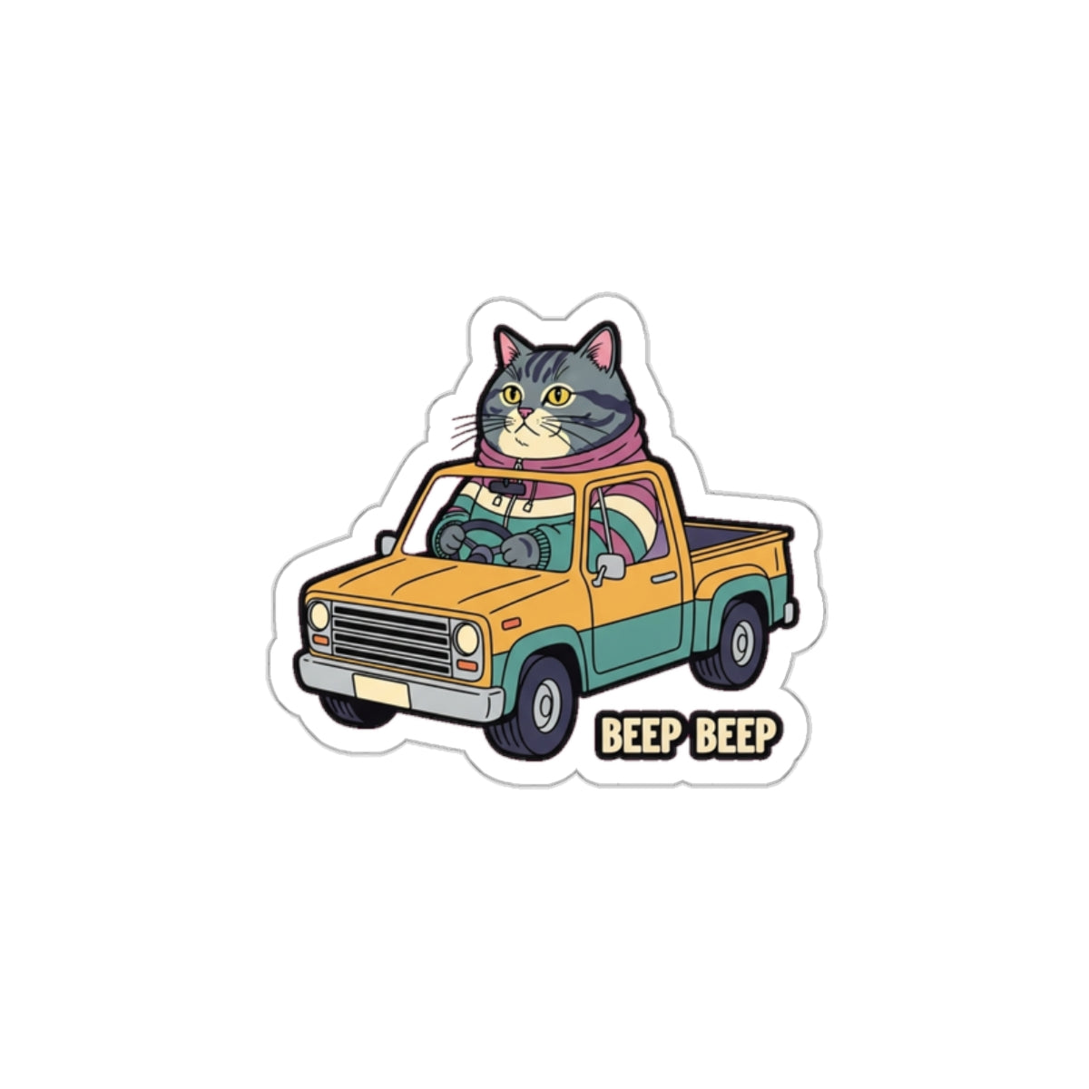 Chonky Tabby Truck Driver Sticker | Retro Funny Cat Die-Cut Vinyl