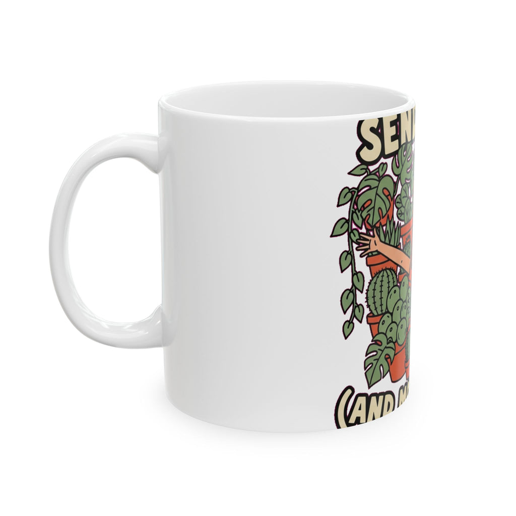 Funny Plant Mom Mug - Crazy Plant Lady Coffee Cup with Folk Art Design