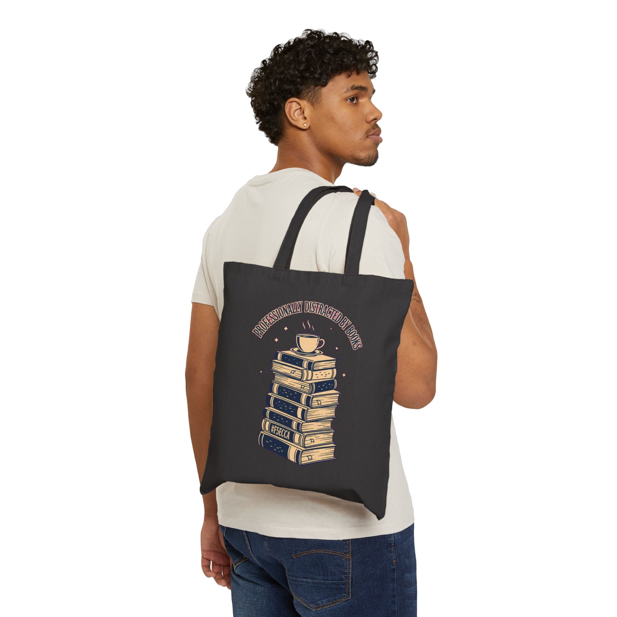 Book Lover Tote Bag | Retro Bookworm Reader Bag with Coffee Cup Design
