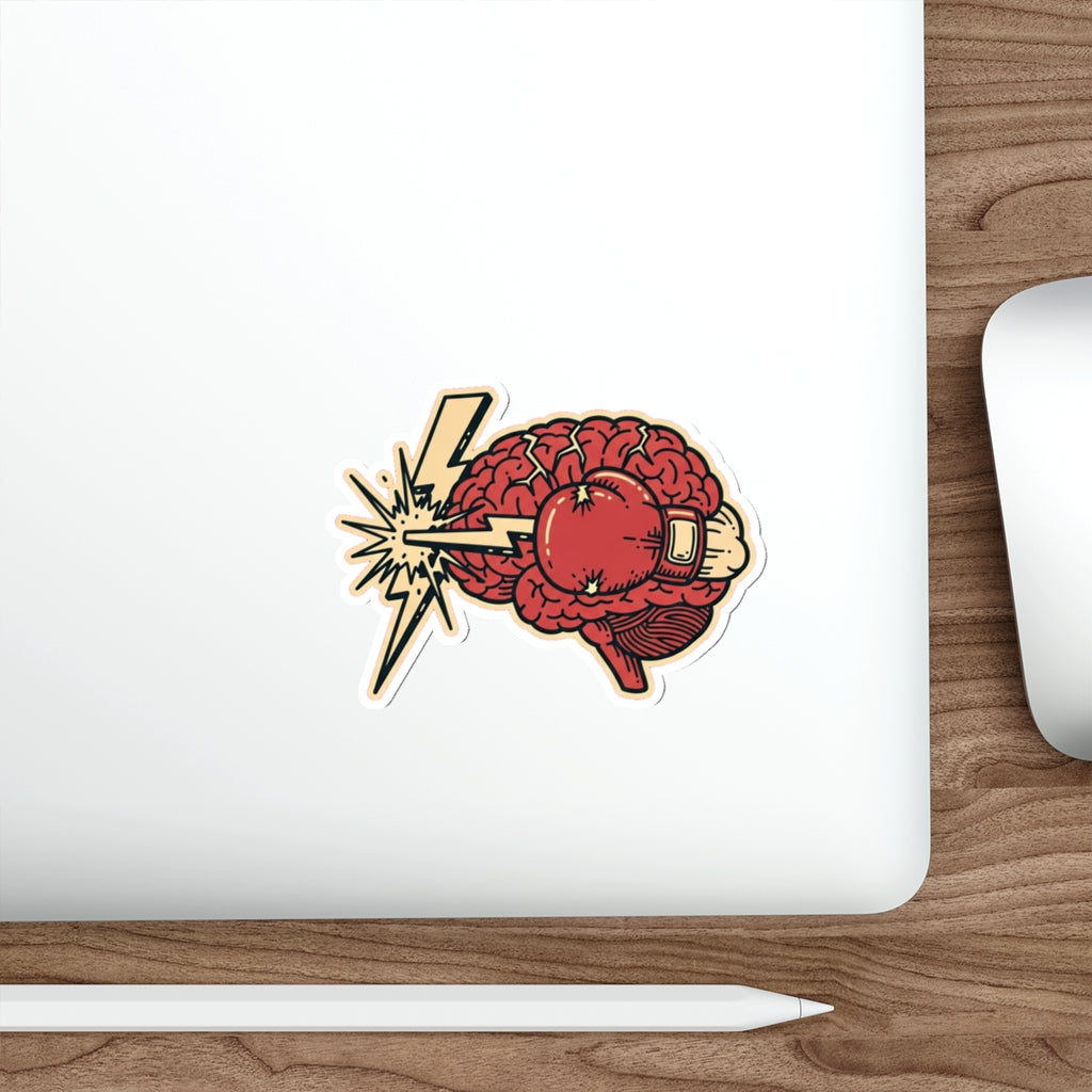 Mental Health Warrior Brain Boxing Glove Die-Cut Sticker | Dark Humor Anxiety Decal
