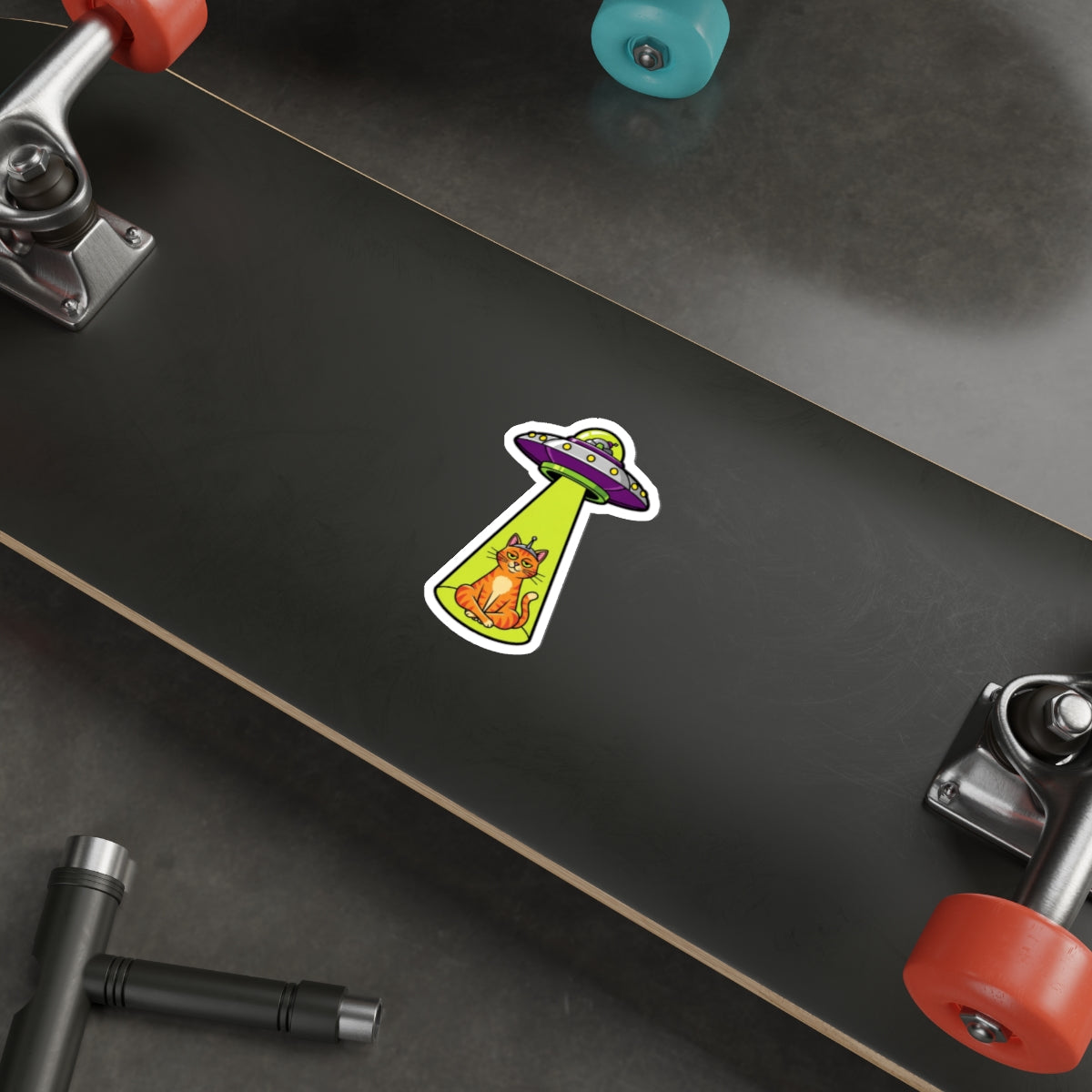 Funny Cat UFO Alien Sticker | Smug Orange Tabby Tractor Beam Decal
