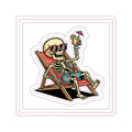 Beach Skeleton Humor Die-Cut Sticker | Retro Funny Summer Vinyl Decal