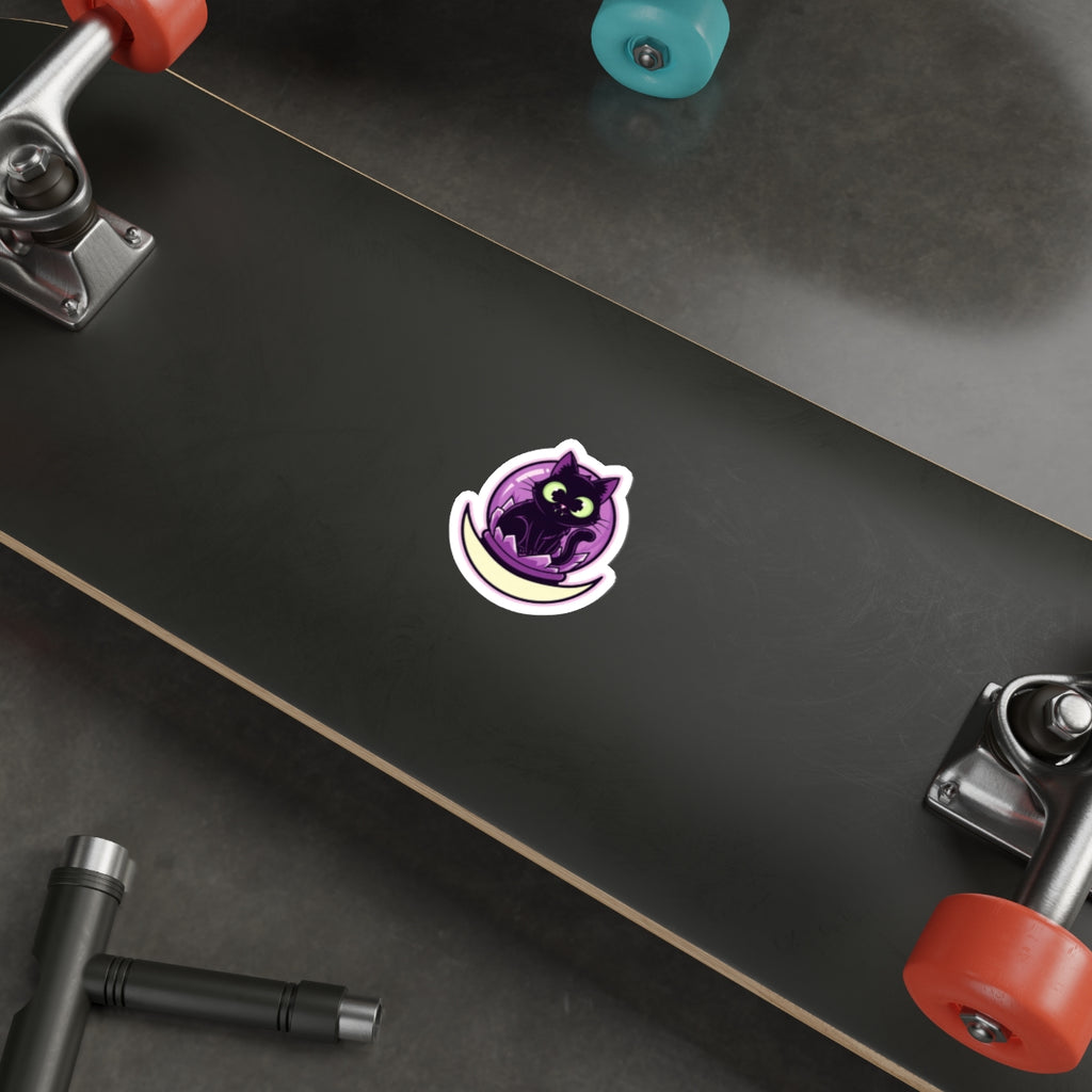 Spooky Cat Lady Sticker | Witchy Black Cat in Crystal Ball Vinyl Decal
