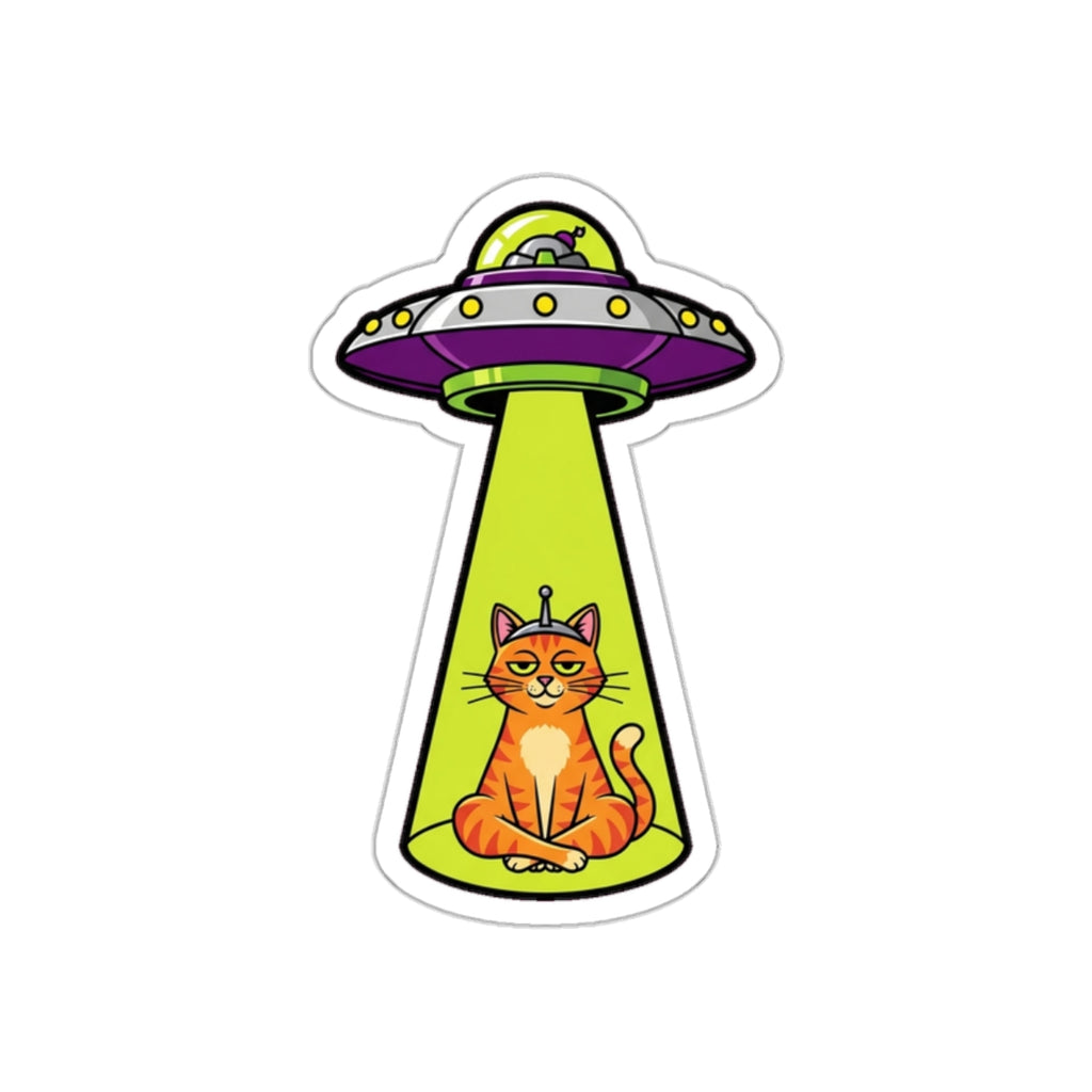 Funny Cat UFO Alien Sticker | Smug Orange Tabby Tractor Beam Decal