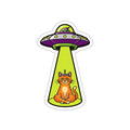 Funny Cat UFO Alien Sticker | Smug Orange Tabby Tractor Beam Decal