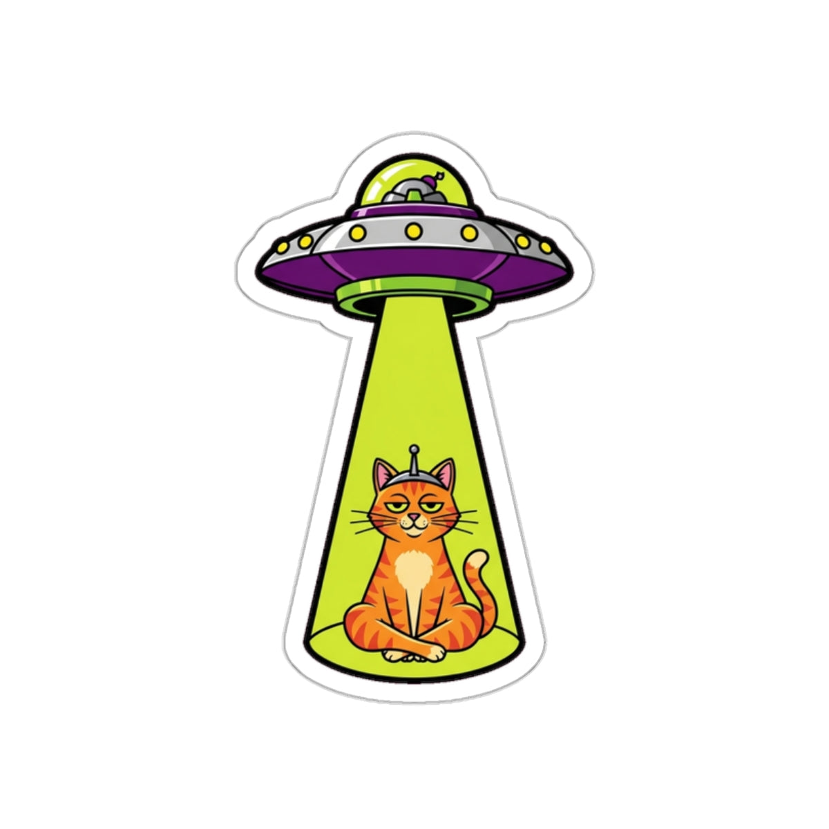 Funny Cat UFO Alien Sticker | Smug Orange Tabby Tractor Beam Decal