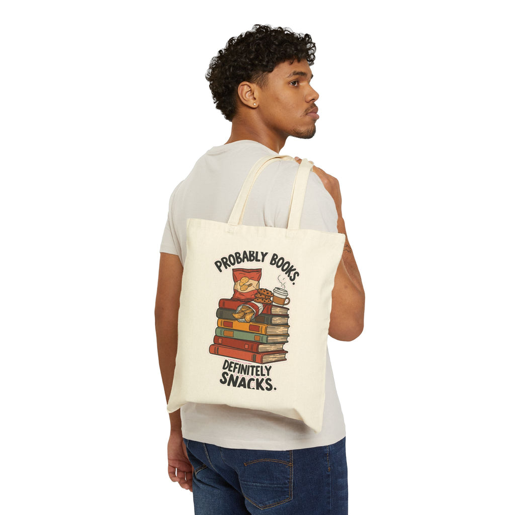 Book Lover Tote Bag - Funny Bookworm Gift with Coffee & Snacks Design