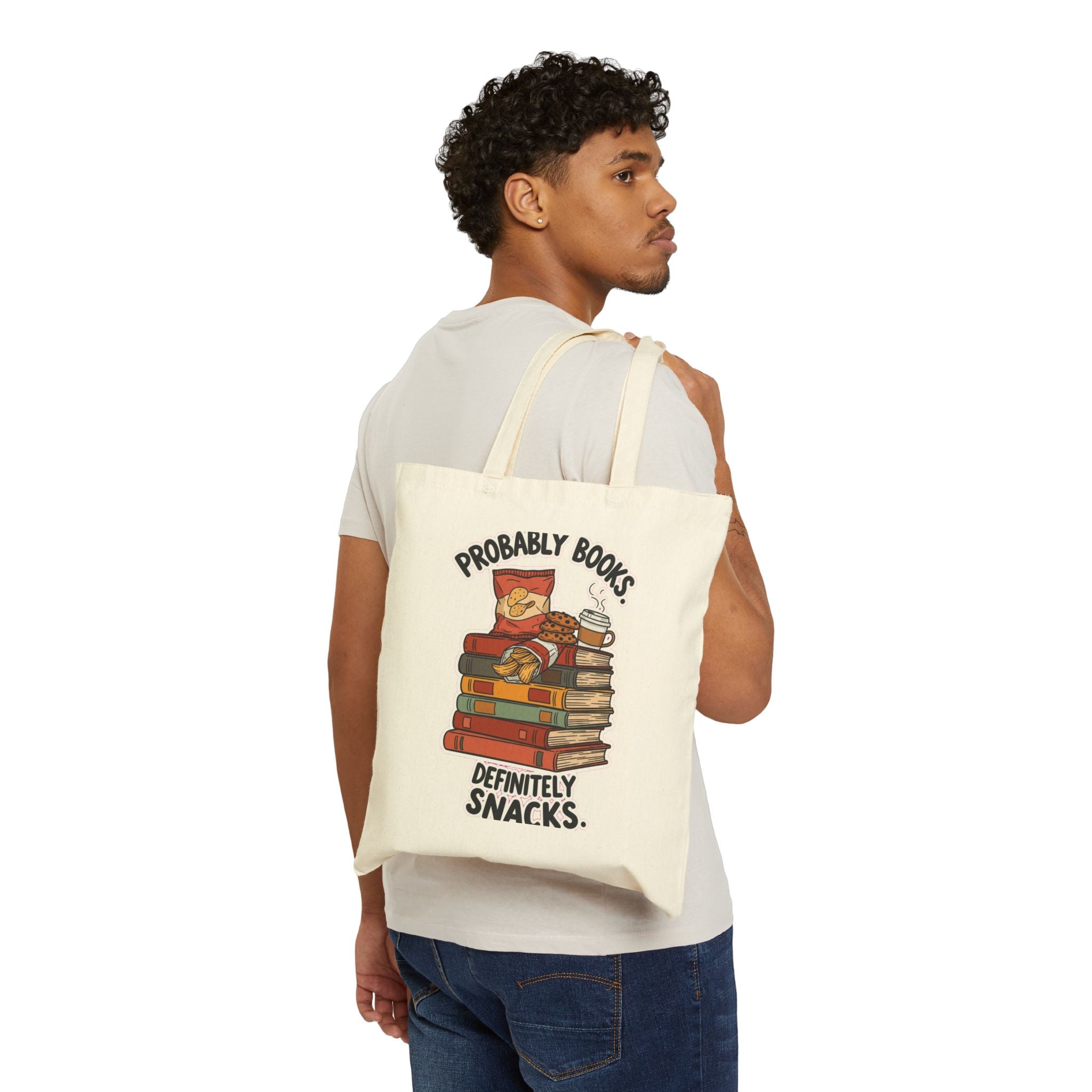 Book Lover Tote Bag - Funny Bookworm Gift with Coffee & Snacks Design