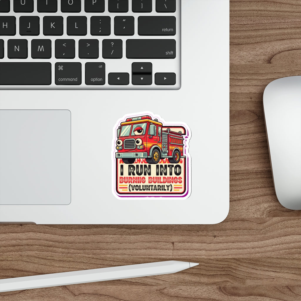 Firefighter Dark Humor Die-Cut Sticker | Funny Fire Truck Googly Eyes Decal