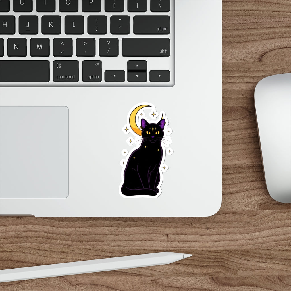 Black Cat Witch Sticker | Mystical Moon Crescent | Gothic Laptop Decal