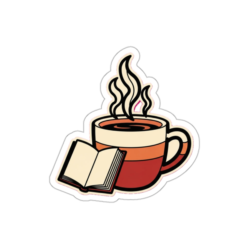 Bookish Coffee Lover Sticker | Retro Books and Coffee Decal for Water Bottle