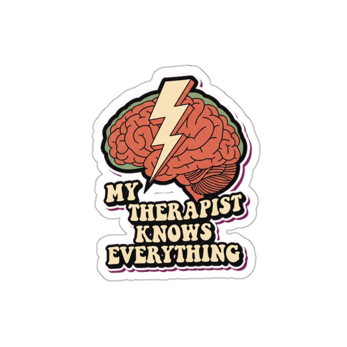 Mental Health Advocate Brain Sticker | Dark Humor Therapy Decal | Retro 70s Psychedelic