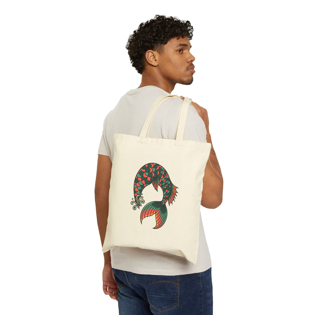 Mermaid Tote Bag | Vintage Tattoo Ocean Life Beach Bag for Women