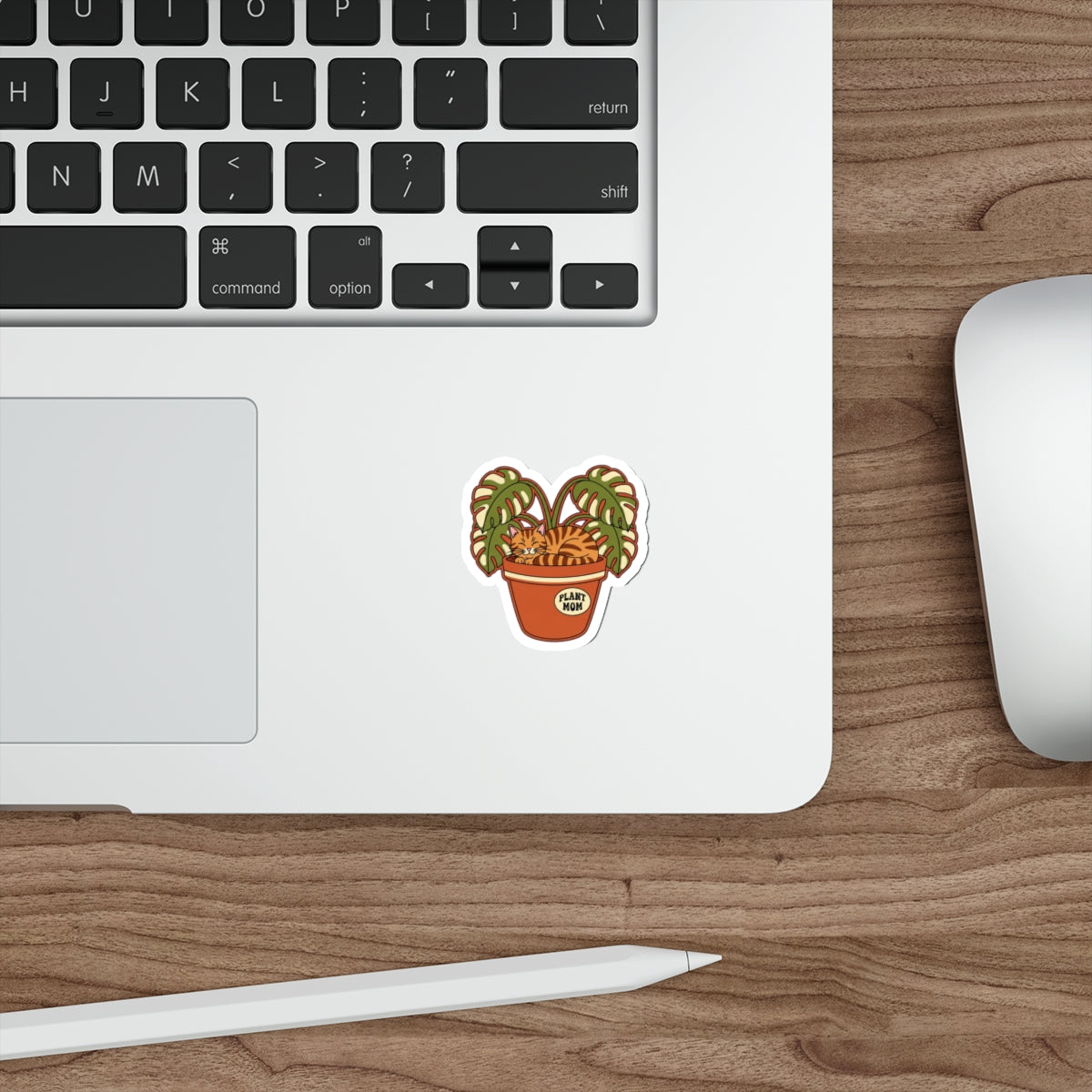 Plant Mom Cat Lady Sticker | Retro Botanical Tabby Cat in Pot Die-Cut