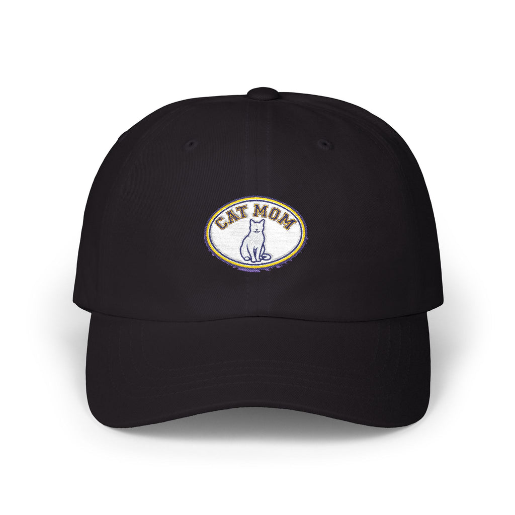 Cat Mom Embroidered Dad Cap - Magenta Baseball Hat for Cat Lovers
