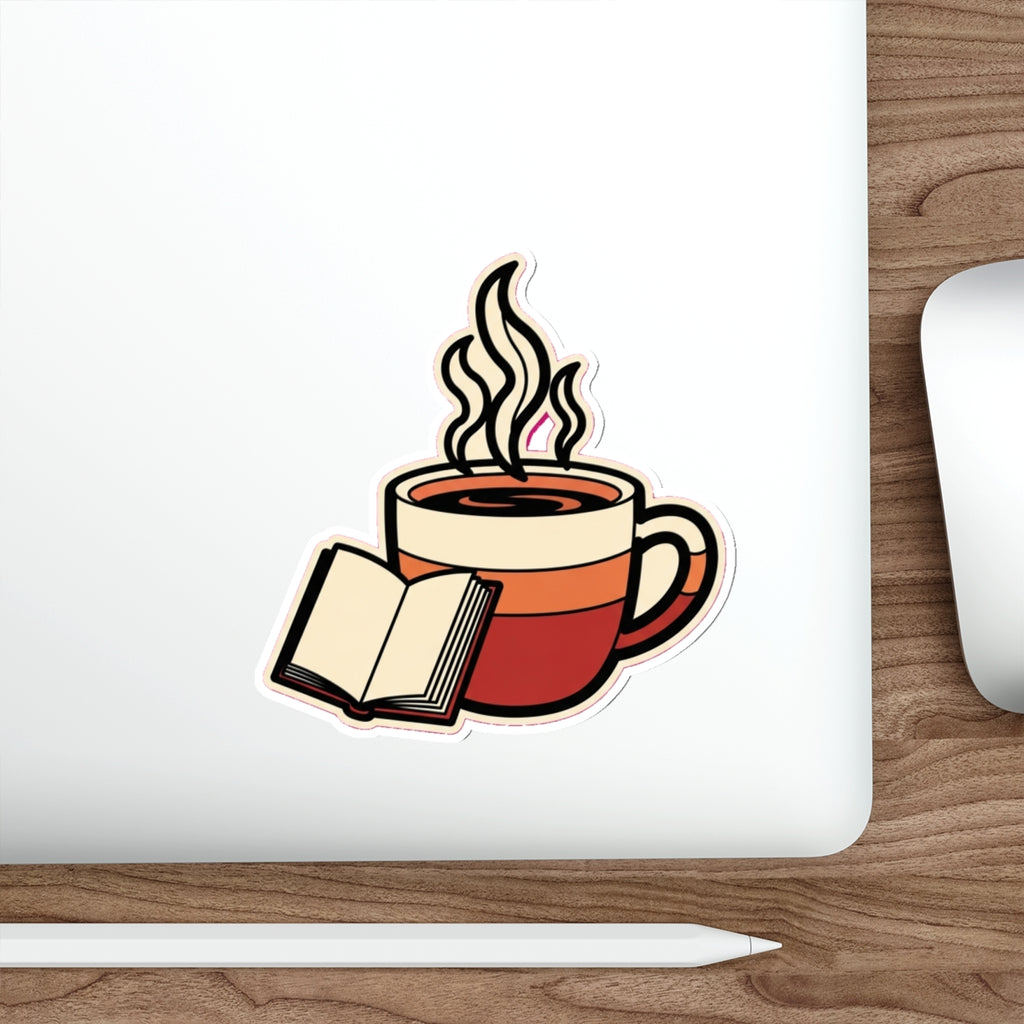 Bookish Coffee Lover Sticker | Retro Books and Coffee Decal for Water Bottle