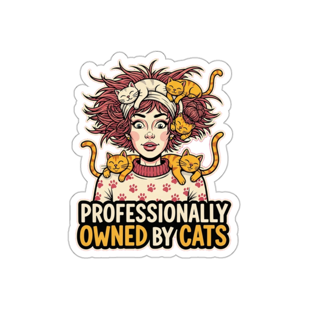 Crazy Cat Lady Sticker | Funny Retro Comic Cat Mom Laptop Decal
