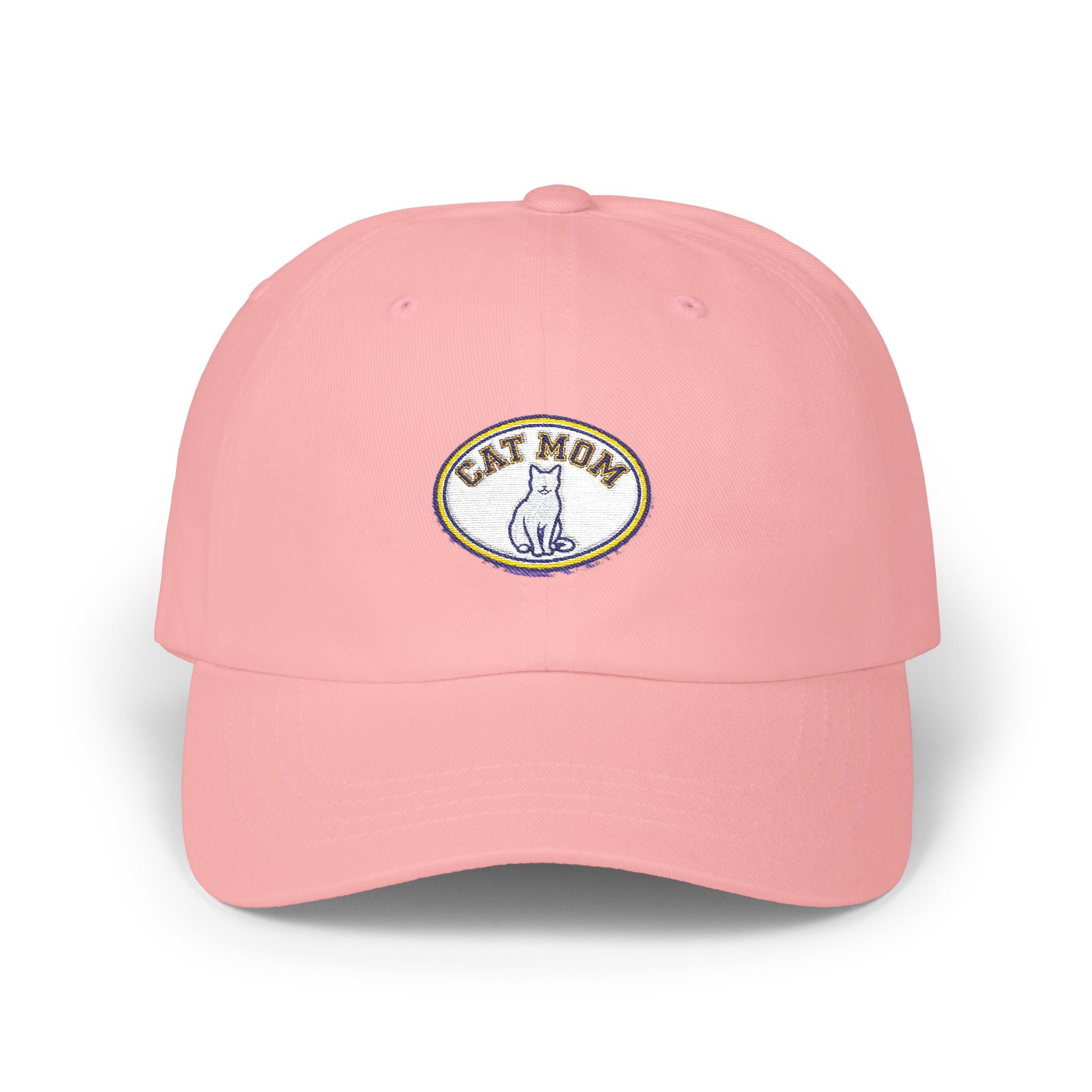 Cat Mom Embroidered Dad Cap - Magenta Baseball Hat for Cat Lovers