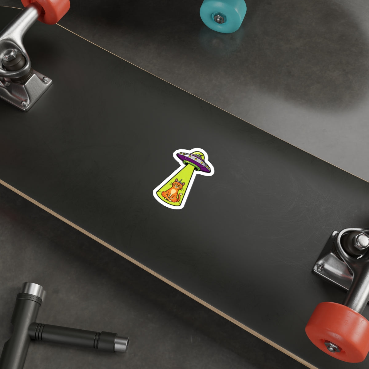 Funny Cat UFO Alien Sticker | Smug Orange Tabby Tractor Beam Decal
