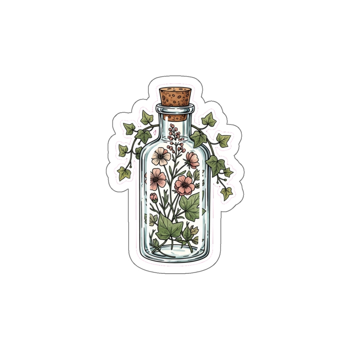 Cottagecore Botanical Sticker | Vintage Apothecary Potion Bottle with Wildflowers