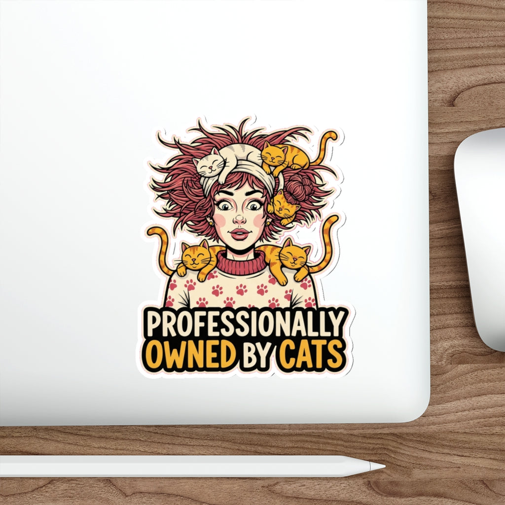 Crazy Cat Lady Sticker | Funny Retro Comic Cat Mom Laptop Decal