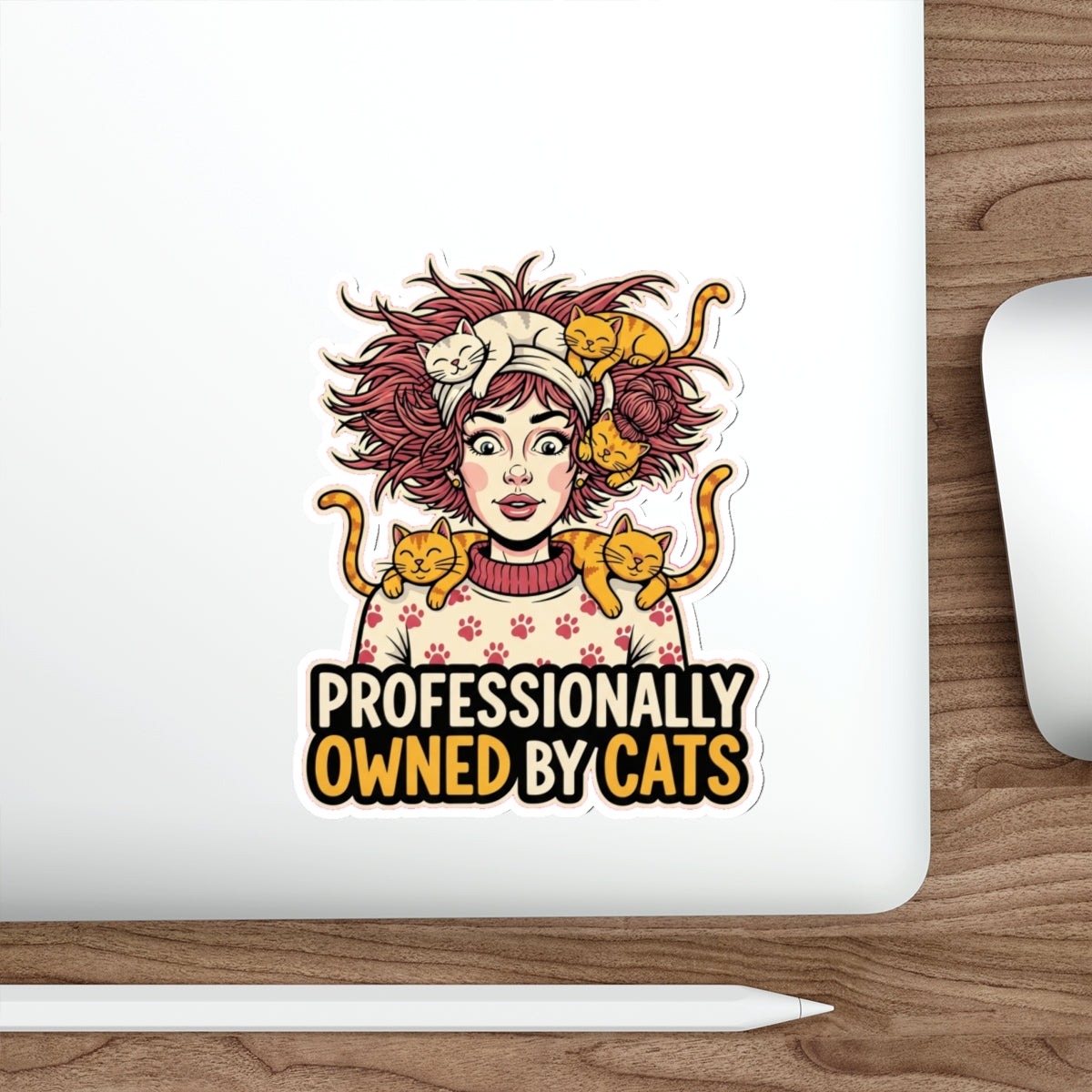 Crazy Cat Lady Sticker | Funny Retro Comic Cat Mom Laptop Decal