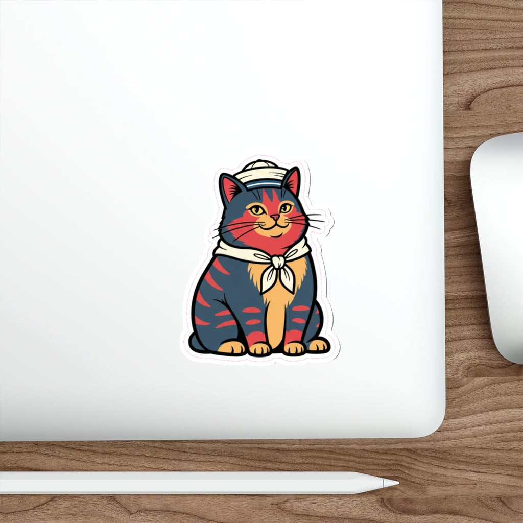 Sailor Cat Lady Die-Cut Sticker | Retro Nautical Cat Laptop Sticker