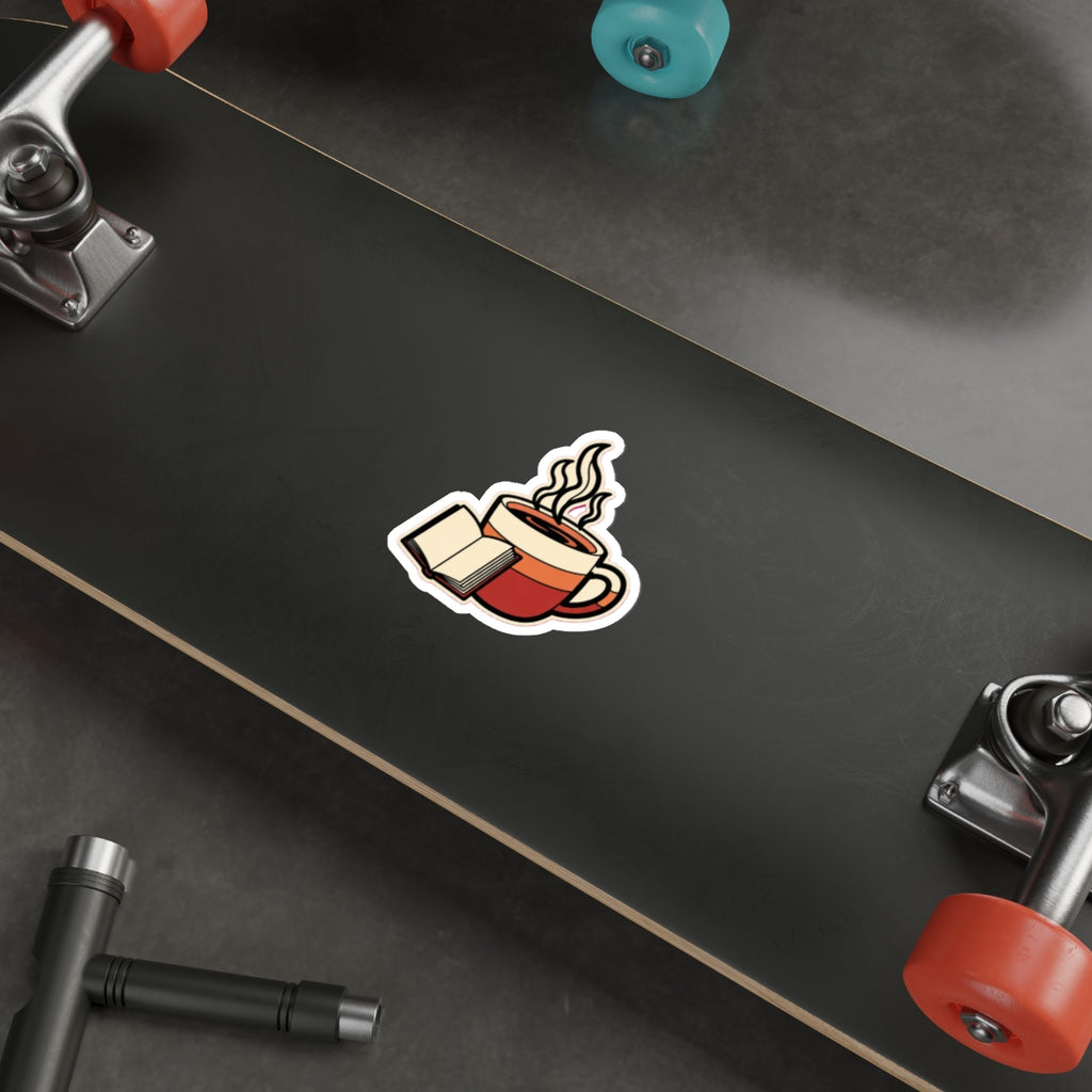 Bookish Coffee Lover Sticker | Retro Books and Coffee Decal for Water Bottle