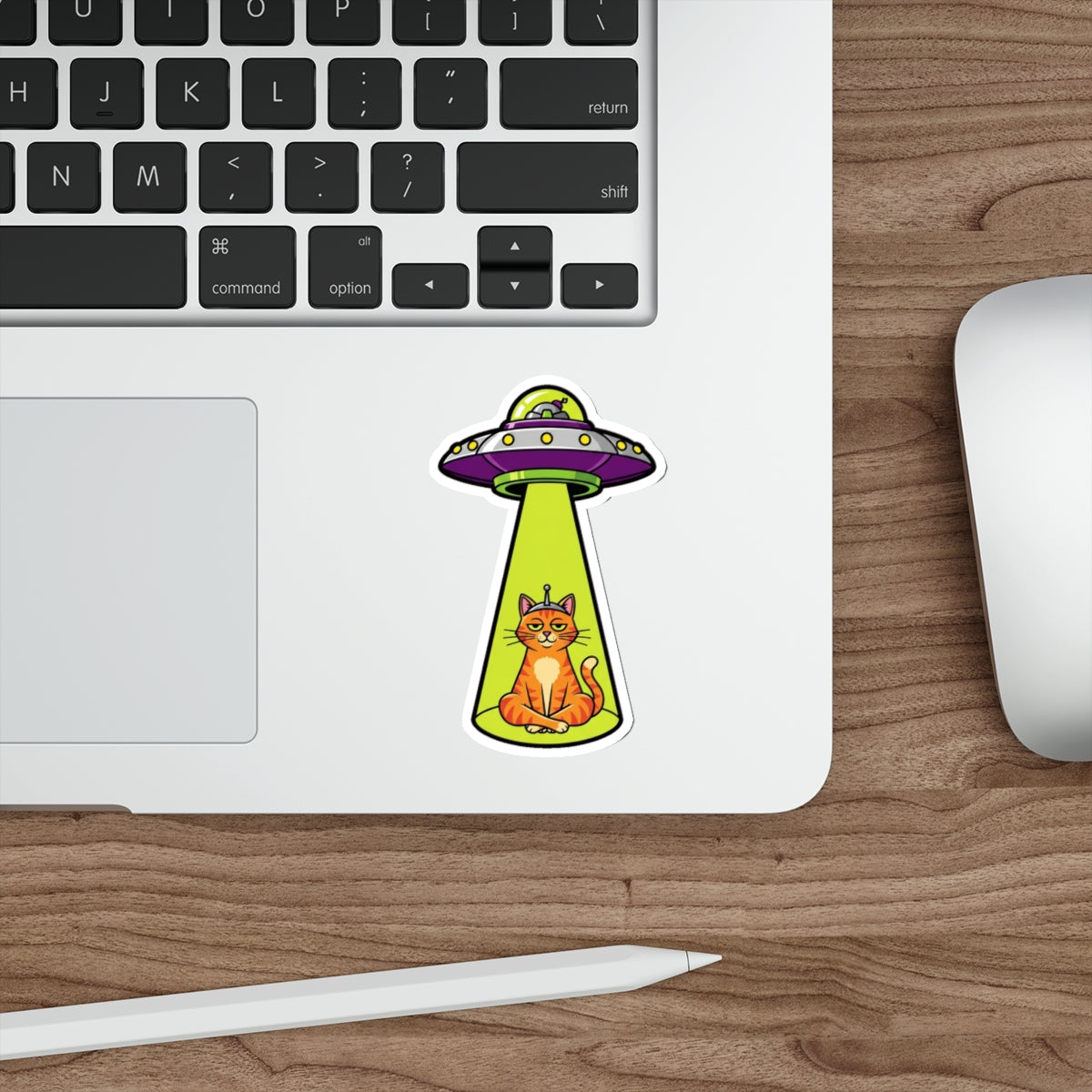 Funny Cat UFO Alien Sticker | Smug Orange Tabby Tractor Beam Decal