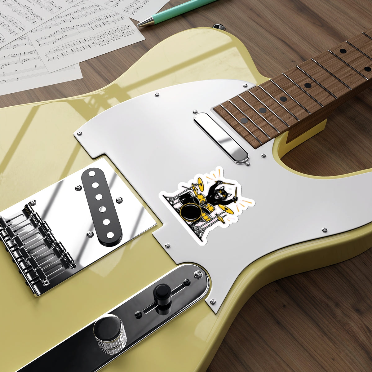 Black Cat Drummer Sticker | Rock Music Lovers & Drum Kit Enthusiasts