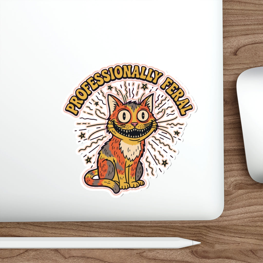 Feral Cat Lady Die-Cut Sticker | Crazy Cat Vinyl Sticker | Dark Humor Cat Merch