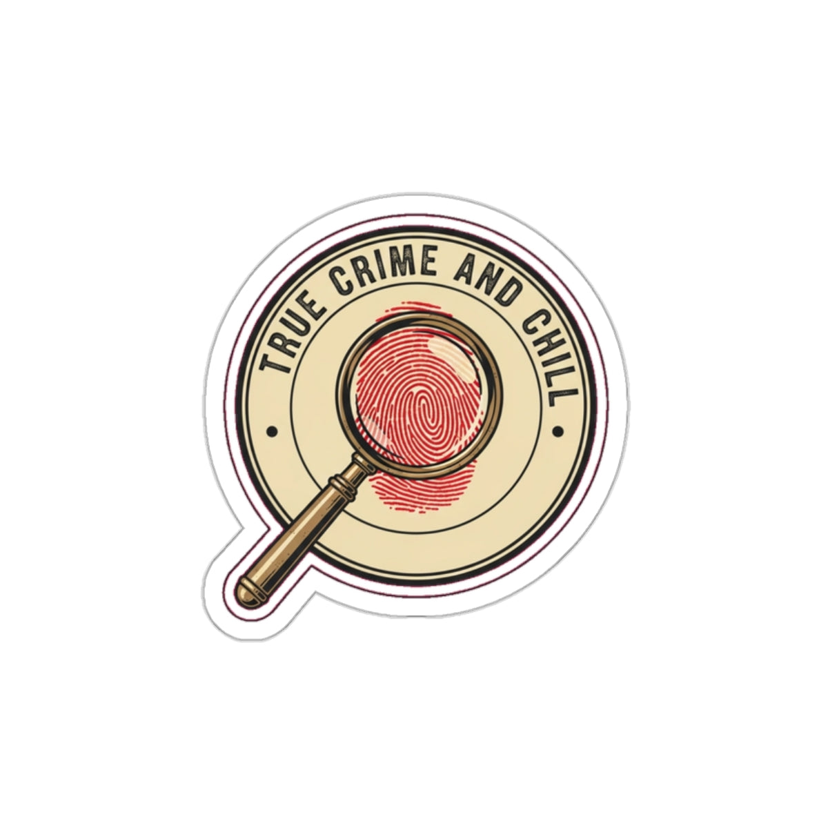 True Crime Junkie Retro Sticker | Magnifying Glass Badge Die-Cut | Murder Podcast Fan Gift