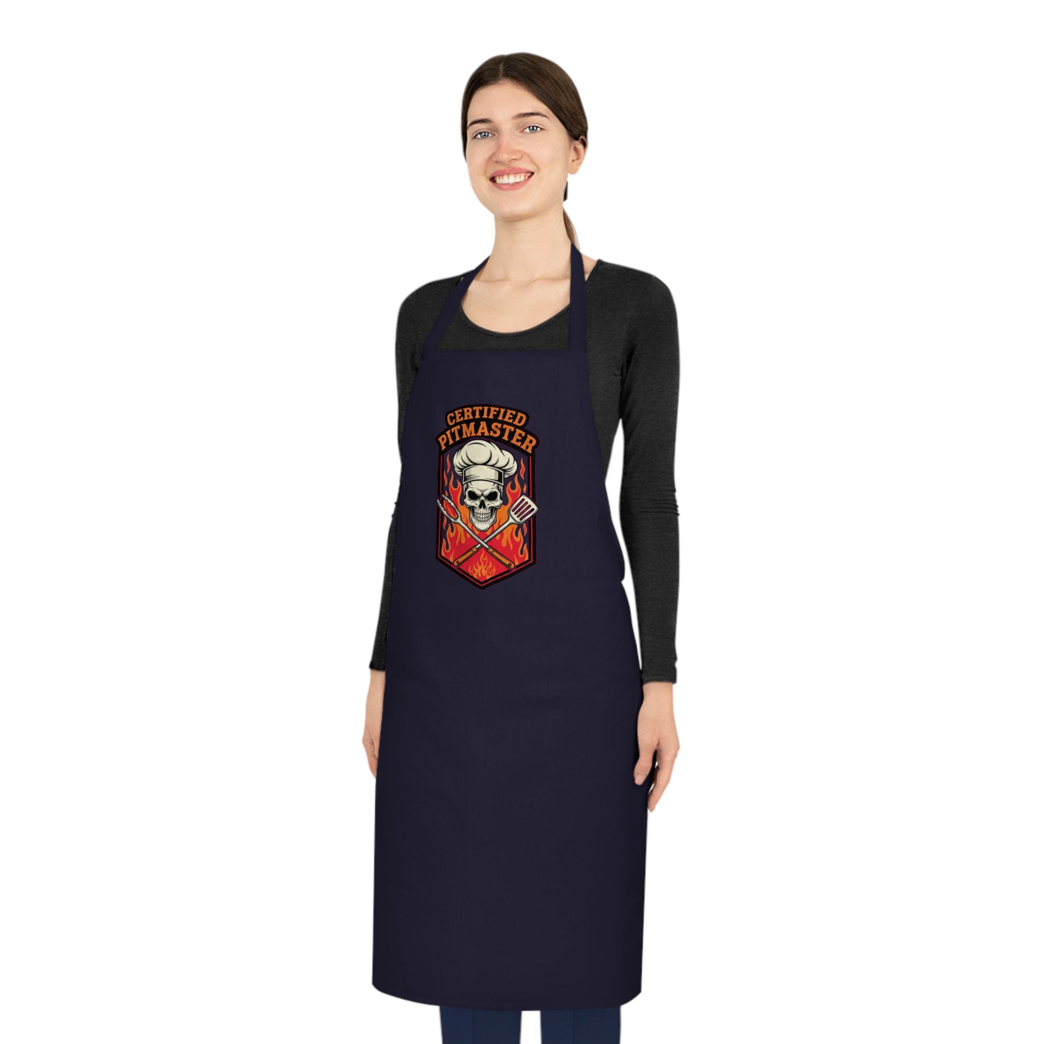 BBQ Pitmaster Dad Apron - Flaming Skull Chef Gift for Grill Masters