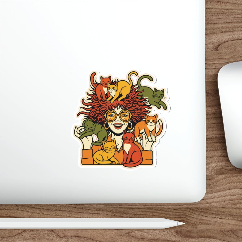 Crazy Cat Lady Vinyl Sticker | Funny 70s Retro Cat Mom Decal