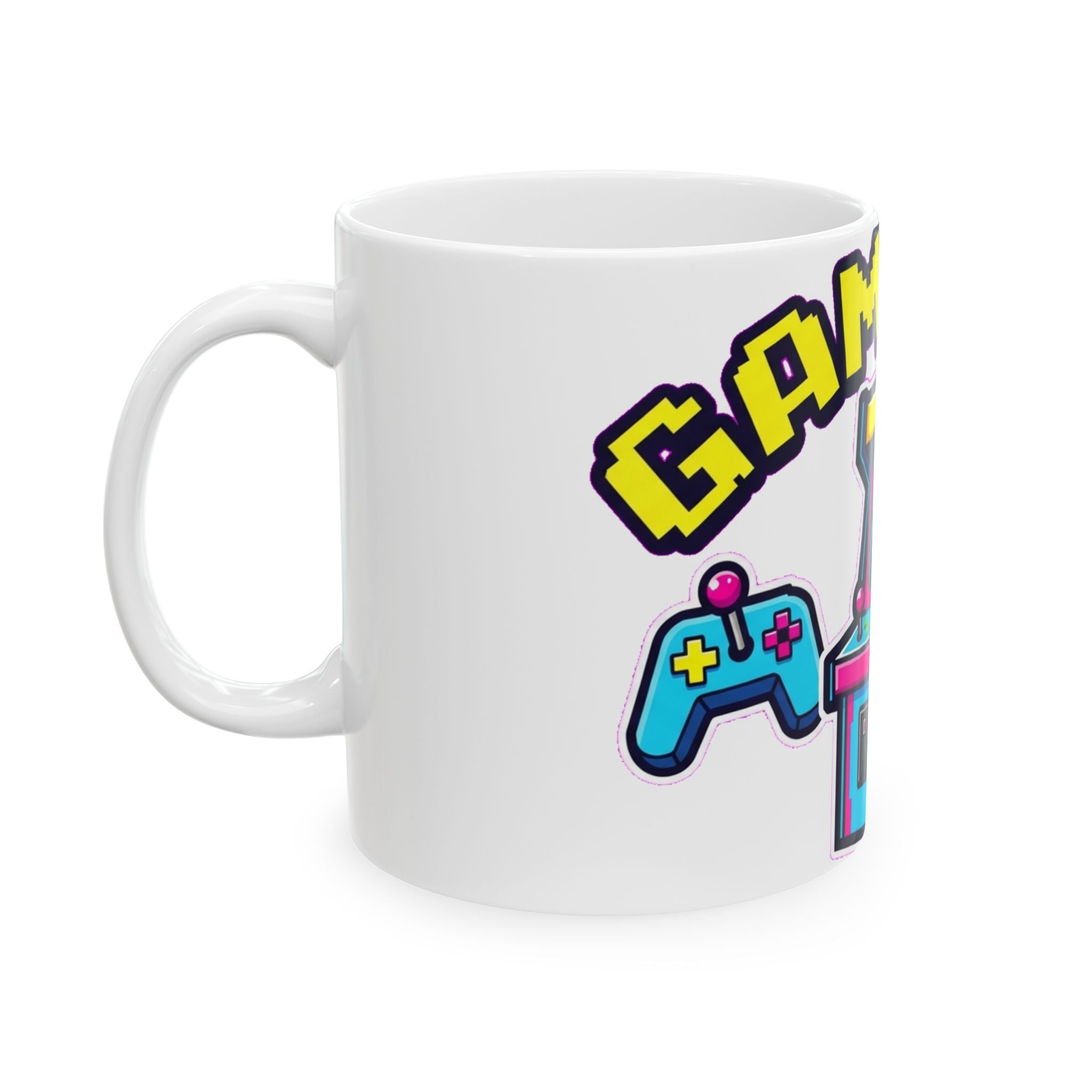 Retro Arcade Cabinet Neon Pixel Art Ceramic Mug | Gamer Coffee Cup